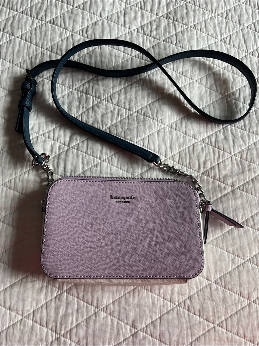 kate spade lavender and navy crossbody camera bag